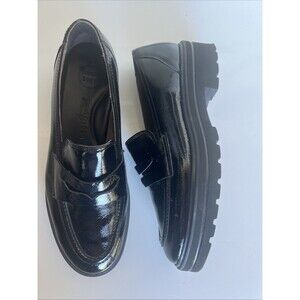 Paul Green Black Penny Loafers Patent Leather Chunky Lug Sole Size 10 Preppy